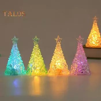 Рождественский ночник, акриловая рождественская елка, светодиодное украшение, блестящая настольная фигурка, мини-праздничный красочный светильник для домашнего декора спальни Warm light чистый
