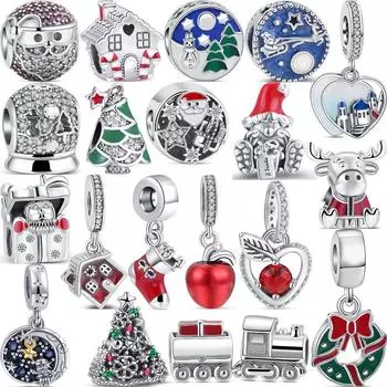 Рождественский носок из стерлингового серебра 925 пробы с изображением Санта-Клауса, бусины в виде замка лося, подходят для оригинального браслета с подвесками для женщин, рождественские украшения