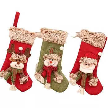 Рождественский носок Лось Медведь Снеговик Плюшевые конфеты Подарочный мешок Камин Рождественская елка Подвесные украшения для новогодней вечеринки Домашний декор Подарок 25x14cm