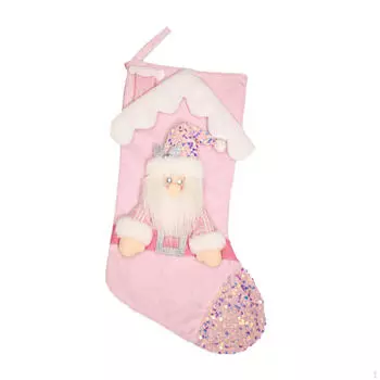 Рождественский носок-сумка для хранения подарков и украшений Santa Claus