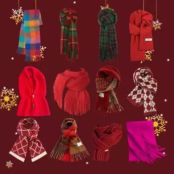 Рождественский новогодний шарф модный теплый вязаный шарф осенне-зимний студенческий парный подарочный платок Details