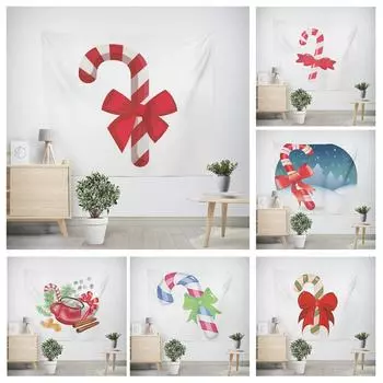 Рождественский новогодний узор с конфетами Гобелен для гостиной, дивана, салона автомобиля, декоративный гобелен 100x75cm