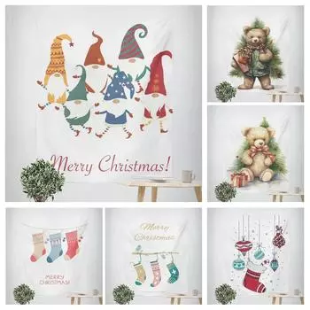 Рождественский Новый год Милый плюшевый мишка Носки Узор Гобелен Гостиная Диван Домашний Декор Гобелен 100x75cm