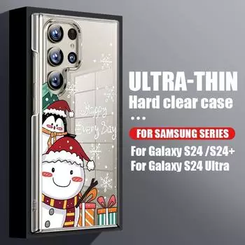 Рождественский Новый год прозрачный чехол для Samsung S24 S22 Ultra Plus S23 S21 S20 Fe A54 A53 A52 A34 A14 5g глянцевый ПК прозрачный жесткий задний чехол Samsung S24