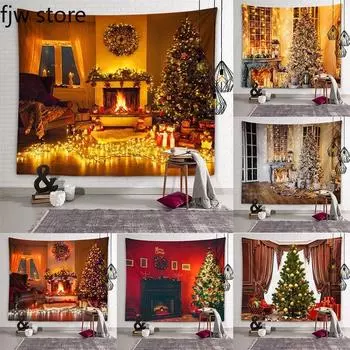 Рождественский Новый год Украшение Гобелен Настенное Искусство Дерево Спальня Комната Гостиная Домашний Декор 100x75cm