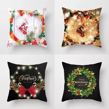 Рождественский Новый год украшение наволочка венок принт плед диван кресло подушка домашний декор 40x40cm