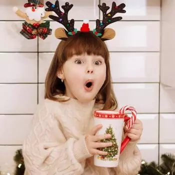 Рождественский ободок с оленьими рогами для женщин, обруч для волос, плюшевый костюм для вечеринки с ушками кофейный