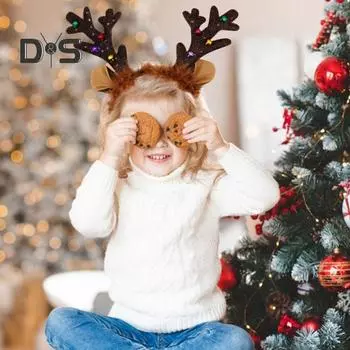 Рождественский ободок с оленьими рогами для женщин, обруч для волос из оленьих рогов, праздничный костюм, уши, плюшевый материал, гибкий головной убор кофейный