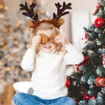 Рождественский ободок с оленьими рогами для женщин, обруч для волос из оленьих рогов, праздничный костюм, уши, плюшевый материал, гибкий головной убор кофейный