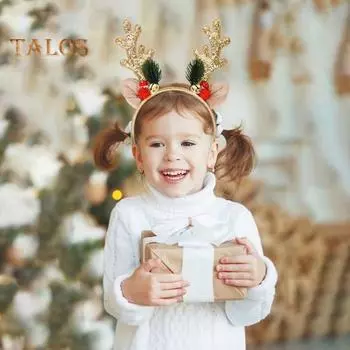 Рождественский ободок с рогом оленя, украшение в виде колокольчика из мультфильма, блестящий обруч для волос с пайетками, рождественский праздничный обруч для головы, аксессуар для вечеринки золотистый