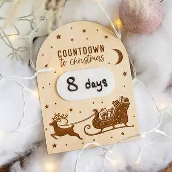 Рождественский обратный отсчет Деревянный стираемый рождественский орнамент Обратный отсчет до Рождества Сани 1pc