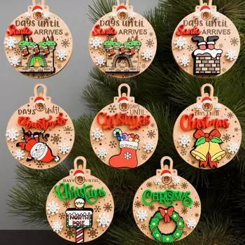 Рождественский обратный отсчет украшений Деревянный Санта Венок Чулок Колокольчик Подвеска Дни до Рождества M