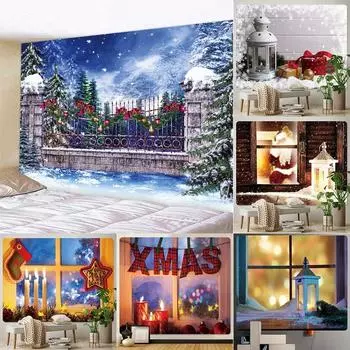 Рождественский оконный пейзаж для дома, гостиной, спальни, настенное украшение, гобелен 100x75cm