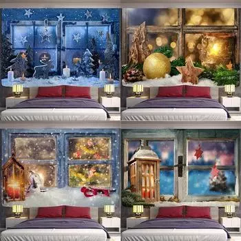 Рождественский оконный пейзаж Гобелен Спальня Гостиная Домашнее украшение на стену 100x75cm