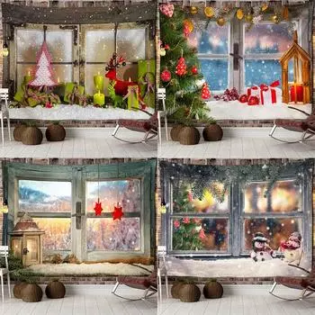 Рождественский оконный пейзаж Гобелен Спальня Гостиная Домашнее украшение на стену 100x75cm