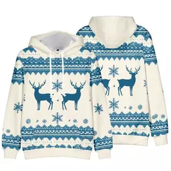 Рождественский олень 3D принт Женская толстовка с капюшоном в полоску с принтом Осень/Зима Мода Рождественский праздничный топ Одежда S