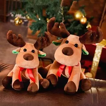 Рождественский олень плюшевая игрушка подушка супер мягкая кукла-животное рождественская елка зимнее праздничное украшение подарок для детей взрослых 25 cm коричневый