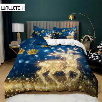 Рождественский олень, пододеяльник, Санта-Клаус, комплект постельного белья, полная королева, для мальчиков и девочек, подарки, одеяло из микрофибры, чехол с наволочками EU single(135x200cm)