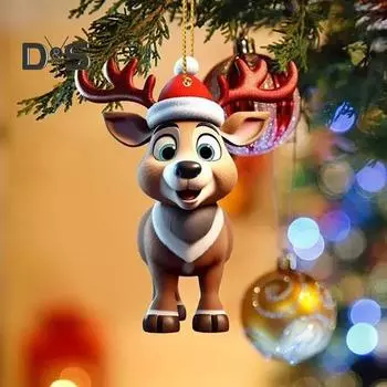 Рождественский олень подвеска акриловый 2D плоский олень подвесное украшение мультяшный Санта Клаус шапка олень подвеска для дома рождественский декор елки G