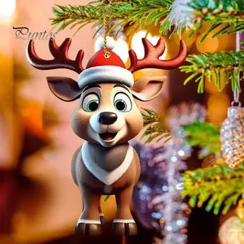 Рождественский олень подвеска акриловый 2D плоский олень подвесное украшение мультяшный Санта Клаус шапка олень подвеска для дома рождественский декор елки A