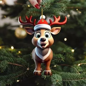 Рождественский олень подвеска акриловый 2D плоский олень подвесной орнамент мультфильм Санта