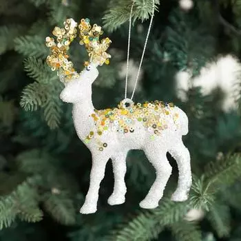 Рождественский олень подвеска украшение на елку блестящий флокированный олень орнамент