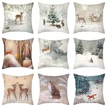 Рождественский олень, снежный лес, принт, наволочка для дома, гостиной, украшение для дивана, полиэстер, наволочка 45x45 см 40X40CM