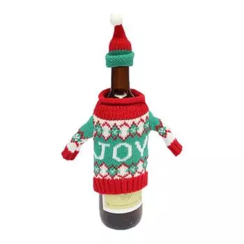 Рождественский олень вязание шерсть стиль красный бокал для вина бутылки шампанского чехлы сумка