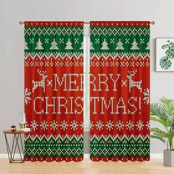 Рождественский олененок красный зеленый принт высокие шторы для кабинета кухни гостиной оконные шторы для спальни аксессуар 2 панели W55 X H120cm X 2&HOOK