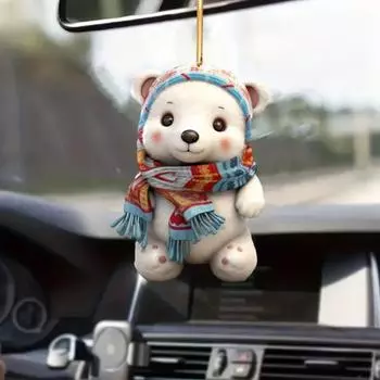 Рождественский орнамент мультфильм белый медведь акриловое подвесное украшение 2D плоское зеркало заднего вида подвеска для автомобиля елка наружный внутренний декор