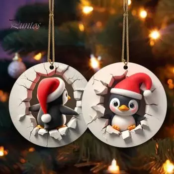 Рождественский орнамент мультфильм Санта снеговик пряничный человечек подвесное украшение 2D акриловый кулон для праздничного декора елки Little Pig