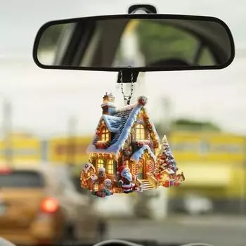 Рождественский орнамент снежный деревенский домик подвеска 2D плоский акриловый бревенчатый домик подвесное украшение для дома автомобиль елка декор красный