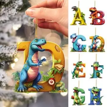 Рождественский орнамент в виде динозавра, подвесной кулон со шнурком, мультяшный стиль, Рождественская елка, забавное украшение в виде динозавра C