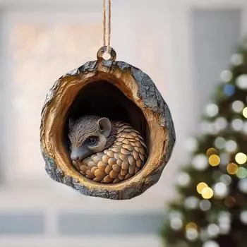 Рождественский орнамент в виде животного, мультяшное лесное животное, акриловый кулон, 2D, плоское сезонное украшение на Рождество