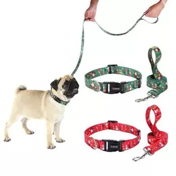 Рождественский ошейник для домашних животных, комплект поводков с пряжкой, регулируемая длина, мягкий дышащий, удобный в ношении, с мультяшным узором, праздничный ошейник для домашних животных S красный