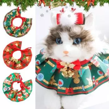 Рождественский ошейник для домашних животных, регулируемый бант, колокольчик, декоративный удобный наряд, подарок, рождественские элементы темно-зеленого