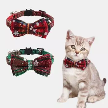 Рождественский ошейник для кошек с пряжкой-колокольчиком 1.0*28CM