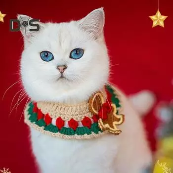 Рождественский ошейник для питомца, вязаный крючком нагрудник, ожерелье для котенка, шарф, вязаный снеговик, костюм Санты, теплый зимний шарф для собак и кошек M