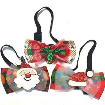 Рождественский ошейник для собак с галстуками-бабочками, большой, регулируемый, красный, клетчатый, для маленьких собак, с вьющимися лентами для праздничного фестиваля, аксессуары для ошейников для собак