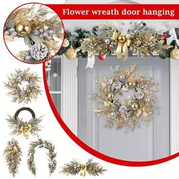 Рождественский падающий снег Золотая дверь Подвесной рождественский венок Ротанг Дверь Подвесной набор Рождественские украшения One Size