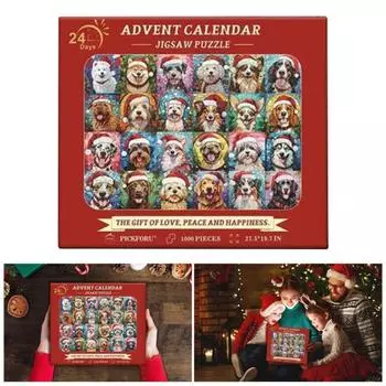 Рождественский пазл для собак 2024 года, адвент-календарь, 1000 шт., набор пазлов с изображением щенков, обратный отсчет, пазл с изображением животных