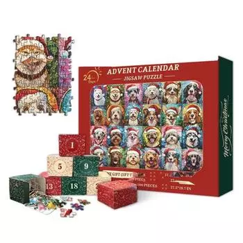 Рождественский пазл с собакой 2024 года, адвент-календарь, 1000 шт., набор пазлов с изображением щенков, обратный отсчет, пазлы с животными, домашний декор 1 Set