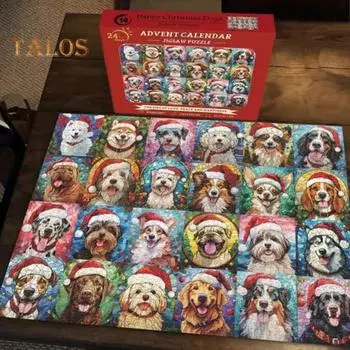 Рождественский пазл с собакой 2024 года, адвент-календарь, 1000 шт., набор пазлов с изображением щенков, обратный отсчет, пазлы с животными, домашний декор 1 Set