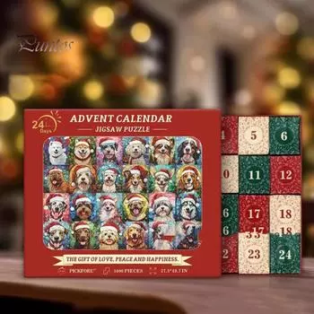 Рождественский пазл с собакой 2024 года, адвент-календарь, 1000 шт., набор пазлов с изображением щенков, обратный отсчет, пазлы с животными, домашний декор 1 Set