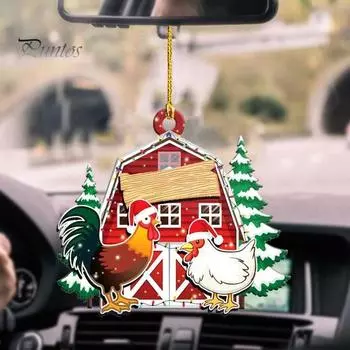 Рождественский петух, подвесное украшение, двусторонний принт, твердый акрил, многоразовый, рождественская елка, кунг-фу, курица, орнамент, кулон, товары для вечеринок, подарок