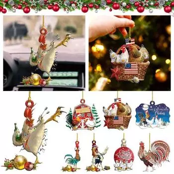 Рождественский петух, подвесной рождественский кунг, украшение, однотонное акриловое многоразовое дерево, фу, курица, орнамент, кулон, вечерние H