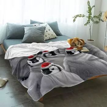 Рождественский плед для дивана-кровати, милый зимний пингвин с рождественской шапочкой, мягкий, уютный, легкий фланелевый флисовый плед для кровати 75x90cm