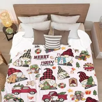 Рождественский плед, красочный мультяшный гном, печать на Новый год, спальня, гостиная, диван 70cm A