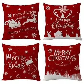 Рождественский плед с красным лосем, украшение для дома, праздничная подушка, чехол для автомобильной подушки (Нет подушки) 45x45cm Single pillowcase