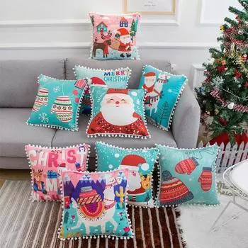 Рождественский плюшевый чехол для подушки, праздничный новогодний штампованный чехол для подушки на талию, декоративная наволочка для дома